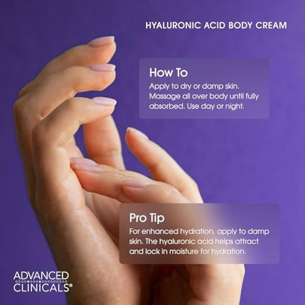 Advanced Clinicals Anti-aging Hyaluronic Acid Cream for face, body, hands. Instant hydration for skin, spa size. (Two - 16oz)