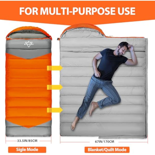 ETGLCOZY Sleeping Bags for Adults Kids, Ultralight Compact w/Compression Sack for Warm & Cold Weather Camping Essentials for Backpacking Hiking Travel Indoor - Unisex Boy Girl Man Woman