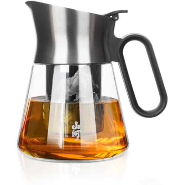 ZENS 500ML Small Glass Teapot with Infuser, Design Loose Leaf Teapot with Stainless Steel Spout for Hot Tea Diffusers, Oval Handle Clear Green Tea Infuser Pot for Loose Tea Lovers Gifts