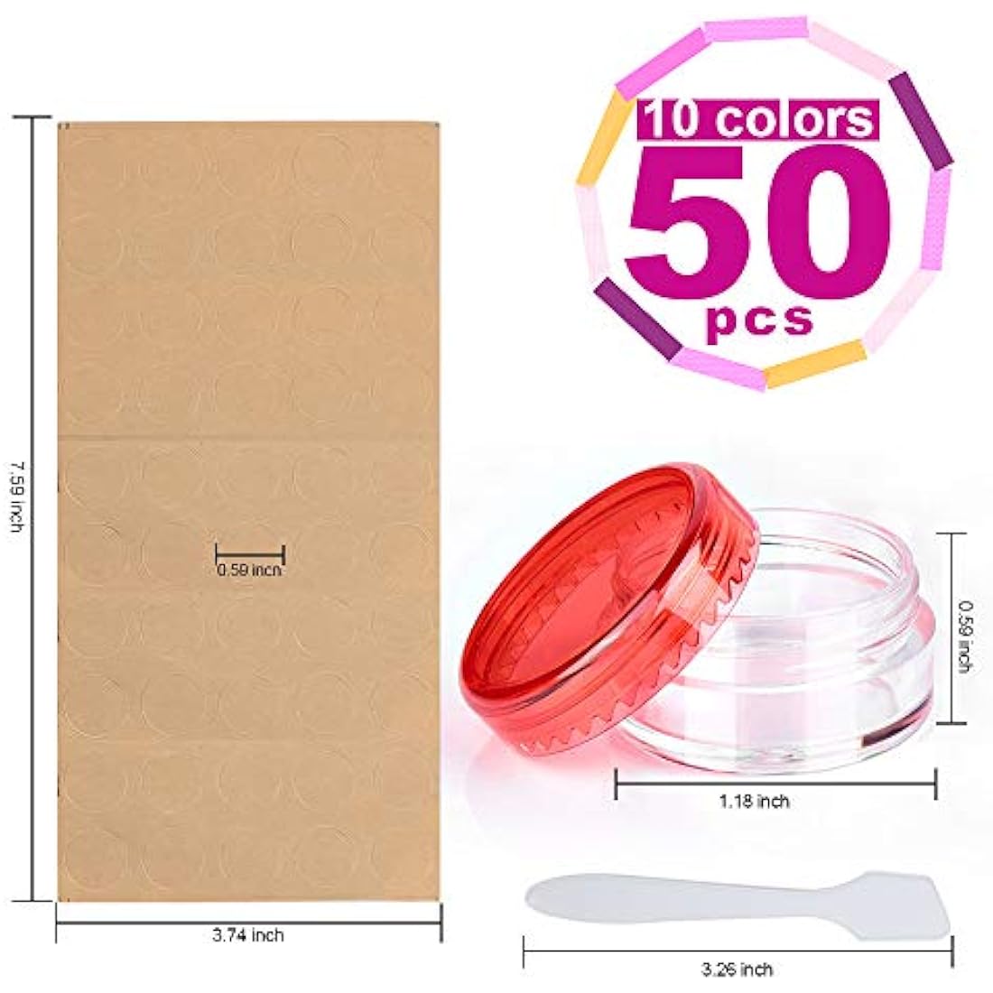 HNYYZL Empty Plastic Cosmetic Jars,50Pcs Sample Containers Pots Bottles,5ml Travel Pots,Small Pots with Lids Cosmetic,Travel Cream Pots for Toiletries (10pcs Spatulas and 50pcs Labels)