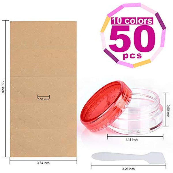 HNYYZL Empty Plastic Cosmetic Jars,50Pcs Sample Containers Pots Bottles,5ml Travel Pots,Small Pots with Lids Cosmetic,Travel Cream Pots for Toiletries (10pcs Spatulas and 50pcs Labels)