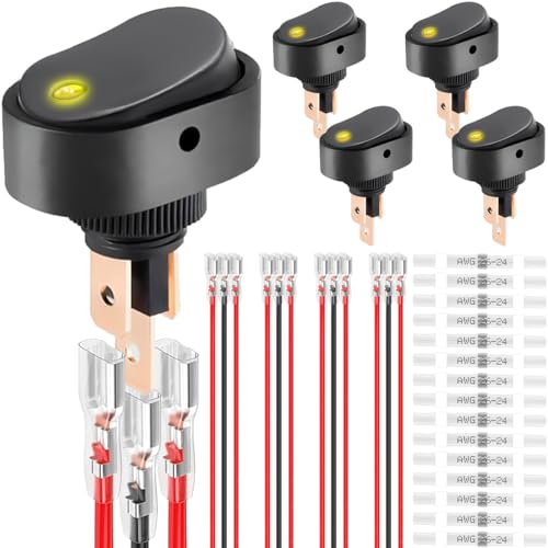 DAOKAI LED Lighted Rocker Switch 12V 30A SPST 3 Pin ON Off Toggle Switch Illuminated Red Lighted Oval Shaped Switch for Automotive Truck RV Boats - 5pcs