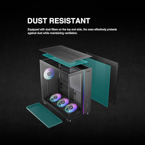 GAMDIAS PC Case, ATX Gaming Mid Tower, No-Hub, Real-time Monitor, Seamless Tempered Glass, Pre-install 3 x 120 mm ARGB PWM Fans, Side Vents Perforated, Black