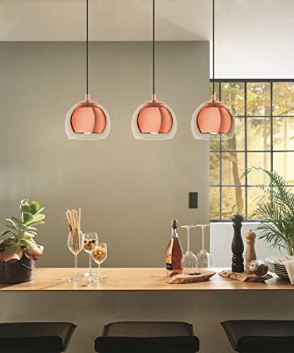 EGLO Ceiling Light Fitting Rocamar with 3 lampshades, Pendant Lighting Made of Copper-Coloured Steel and Clear Glass, Hanging lamp for Dining Table and Living Room, E27 Socket