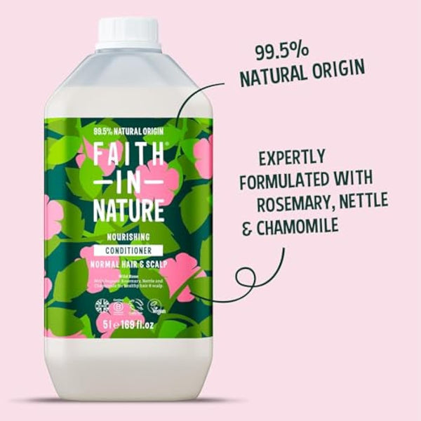 Faith In Nature Natural Wild Rose Conditioner, Nourishing for Normal Hair & Scalp, Vegan & Cruelty Free, No SLS, Silicones or Parabens, 5L Refill Pack