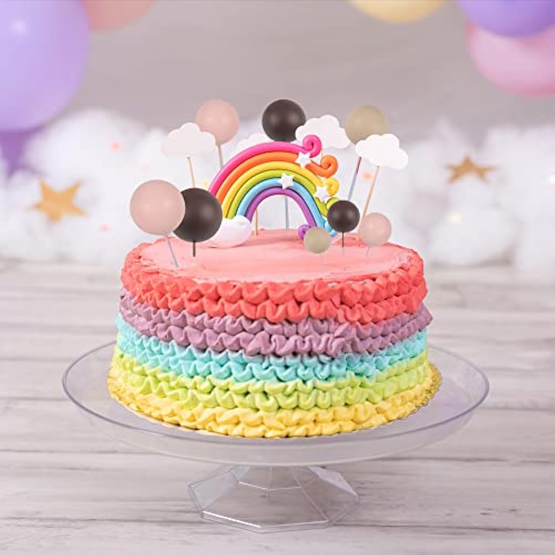 Gyufise 30Pcs Mini Balloon Cake Topper Brown Foam Ball Cake Topper Decorations Faux Pearl Balls DIY Cake Insert Topper Baking Decoration for Wedding Baby Shower Girls Boys Birthday Party Supplies