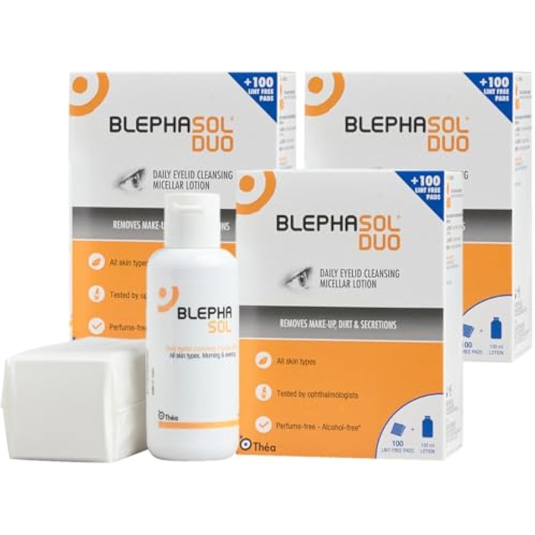 3 x Blephasol Duo 100 ml Micellar Eyelid Cleansing Lotion with 100 Lint-Free Pads | Effective and Gentle Cleansing for Make-Up Removal, Inflamed and Sensitive Eyelids | Soap & Alcohol-Free