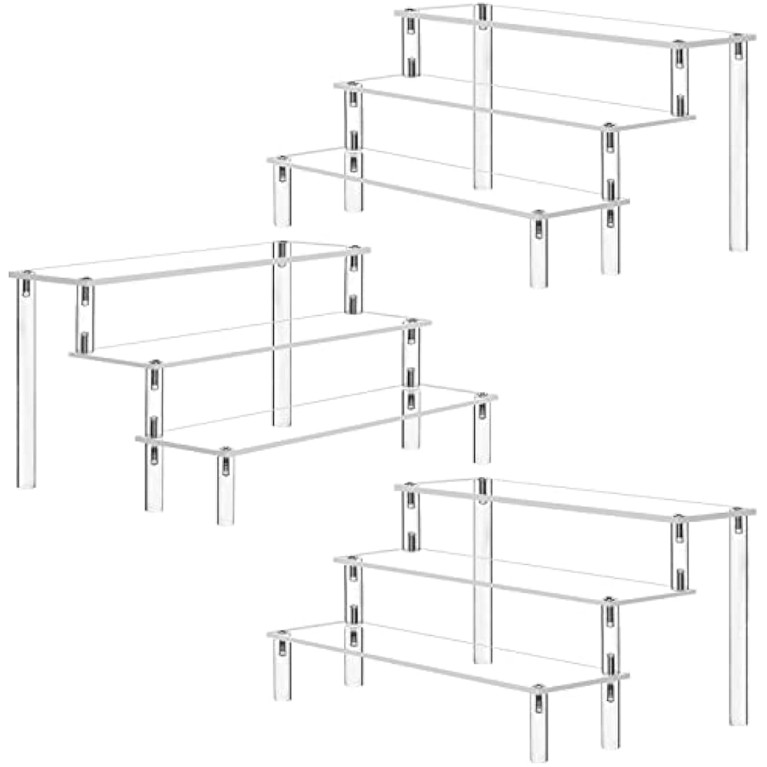 Acrylic Riser Clear Display Stand Cologne Organizer Acrylic Shelves 3 Tier Shelf for Amiibo Funko Figures Toys Cupcake Food Desserts Perfume Collection (3 PACKS)