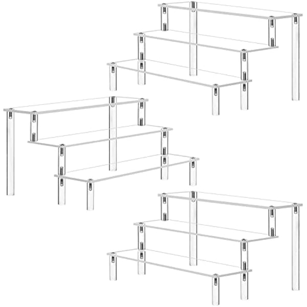 Acrylic Riser Clear Display Stand Cologne Organizer Acrylic Shelves 3 Tier Shelf for Amiibo Funko Figures Toys Cupcake Food Desserts Perfume Collection (3 PACKS)
