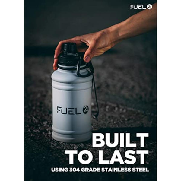 Fuel24 1.3L/2.2L Water Bottle Metal - STRONG, Drop & Leakproof BPA free 2L 1L Stainless Steel Water Bottle (1 Litre) - Large Gym Bottles for Men, Sports Water Bottle, Travel, Hiking Water Bottle