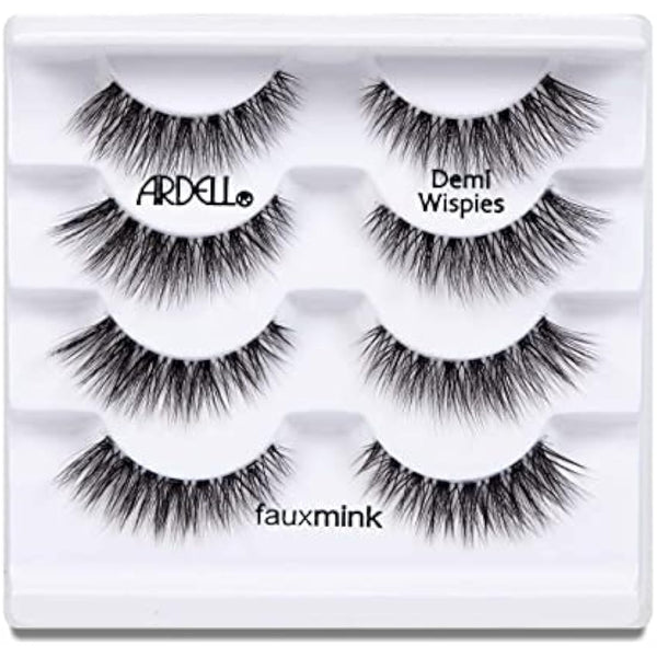 ARDELL False Eyelashes Faux Mink Demi Wispies 4 Pairs Multipack Black Medium Volume Long Length Invisiband Lightweight Silky Soft Faux Mink Eyelashes Vegan-Friendly Cruelty-Free