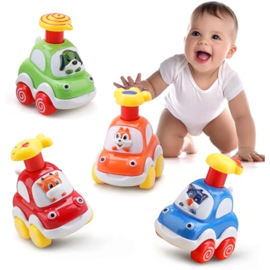 AmyBenton Baby Toy Cars for 1 2 Year Olds, 4PCS Press & Go Toy Car, Gifts for Baby Boys 1 2 Years Old