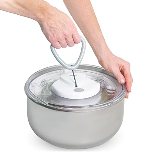 Zyliss Easy Spin 2 Salad Spinner, Large 6L Capacity, Stainless Steel, Serving Bowl, Retractable Cord and Brake System/Non-Slip Base/Easy Cleaning,