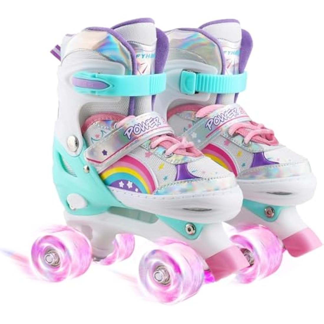 Adjustable Kids Roller Skates for Girls Children Beginners, 4 Sizes Adjustable Roller Skates Rainbow Color for Toddler Little Kids Child with All Wheels Light Up