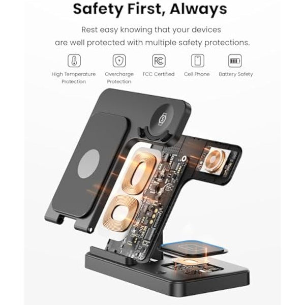 GEEKERA Wireless Charger for Samsung, 3 in 1 Foldable Charging Station for Samsung S25/S24/S23/ZFold/Flip, Fast Phone Watch Charger Dock for Galaxy Watch 7/6/5/4, Docking Station for Galaxy Buds-Black