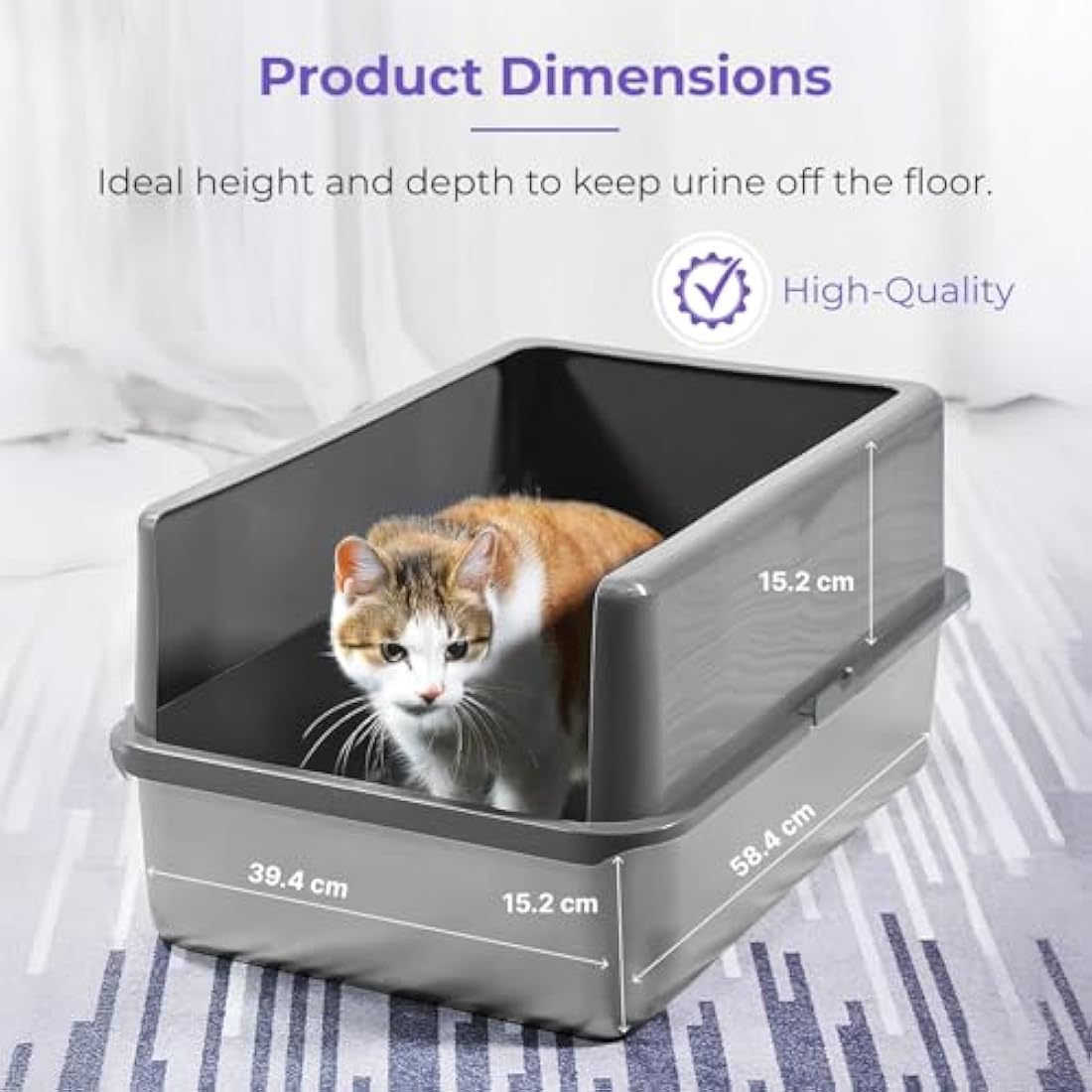 iPrimio Stainless Steel XL Cat Litter Box - Enclosed High-Sided Litter Box for Big Cats - Easy Cleaning, Odour-Resistant Pan - Durable Cat Tray with Smooth Surface, 23.5" x 15.5" x 6"