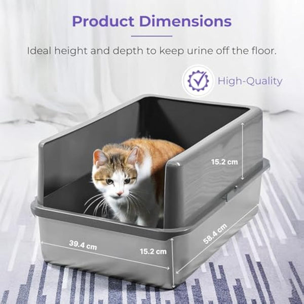 iPrimio Stainless Steel XL Cat Litter Box - Enclosed High-Sided Litter Box for Big Cats - Easy Cleaning, Odour-Resistant Pan - Durable Cat Tray with Smooth Surface, 23.5" x 15.5" x 6"