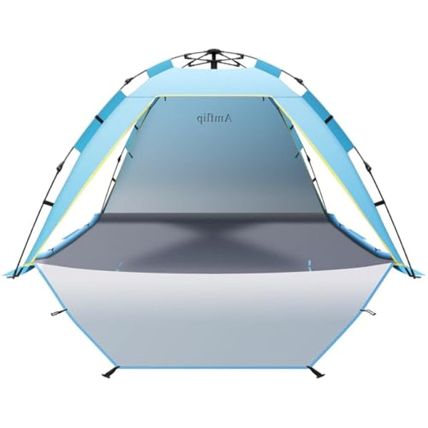 3-4 Person Instant Pop Up Automatic Beach Tent, Extra Large Portable Ventilated Sun Shelter with 3 expandable Door, Easy Setup Lightweight Sun Shade for Picnic,Beach,Garden
