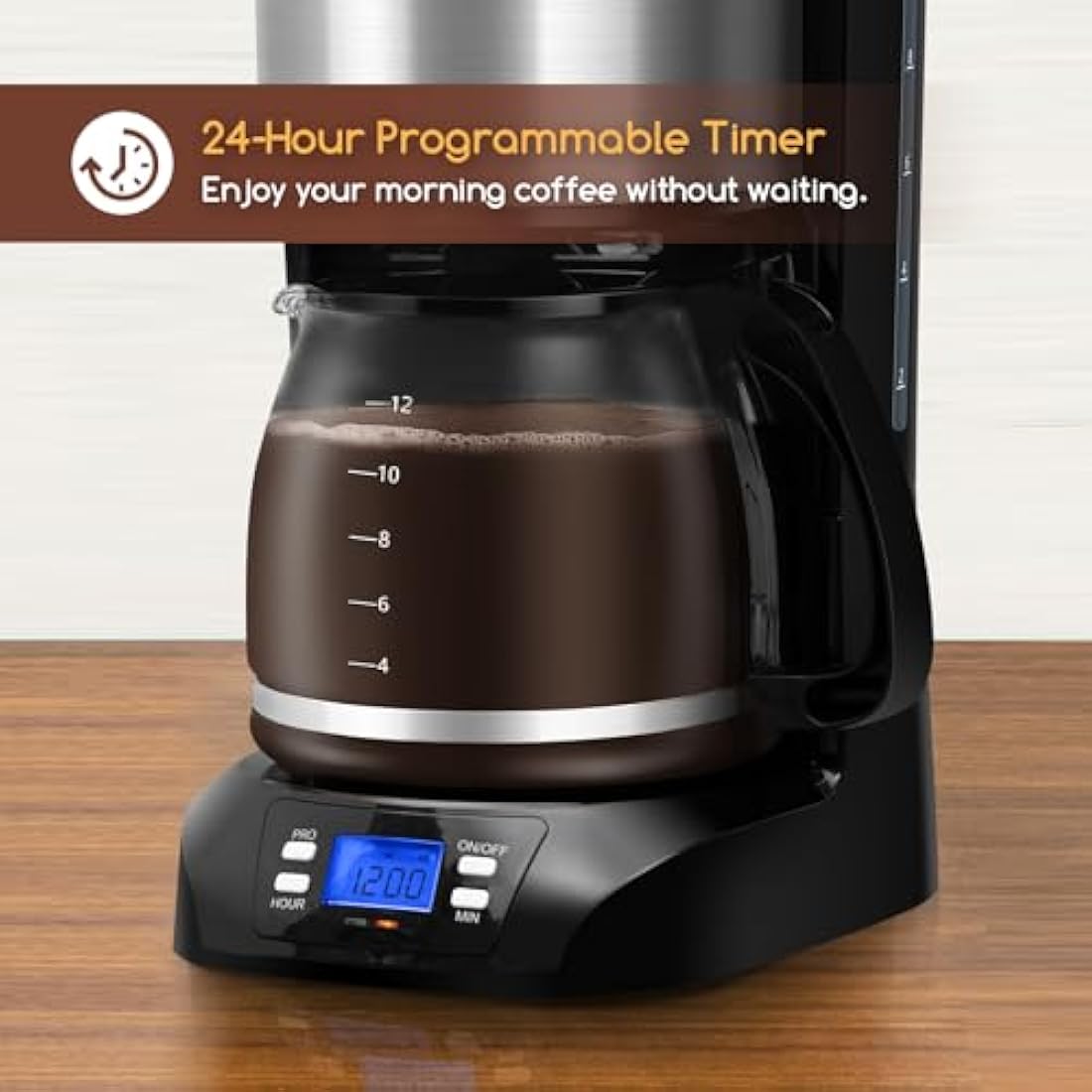 Aigostar Filter Coffee Machine, Programmable Drip Coffee Maker with 24hr Timer & 40min Keep Warm, Fast Brewing, 1.5L Coffee Filter Machine with Anti-Drip & BPA Free - Benno 30YWZ