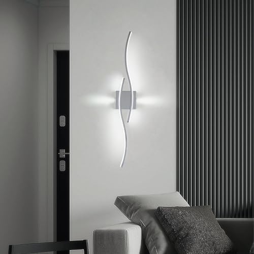 EIDISUNY Led Wall Light, Indoor Led Wall Sconce Light, Modern Wave bar LED Wall Lighting Fixtures, Indoor Wall Lamp for Living Room Hallway Bedroom Bedside Vanity Mirror - 80cm 28W(Cool White Light)