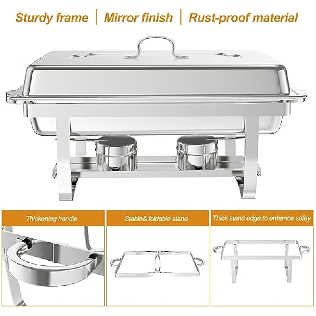9L Chafing Dish Buffet Set,4 Pack Buffet Servers Catering Heat Container Set, Stainless Steel With Half Size Food Containers, Foldable Frames Food Warmer Set for Catering, Buffet, Wedding Parties