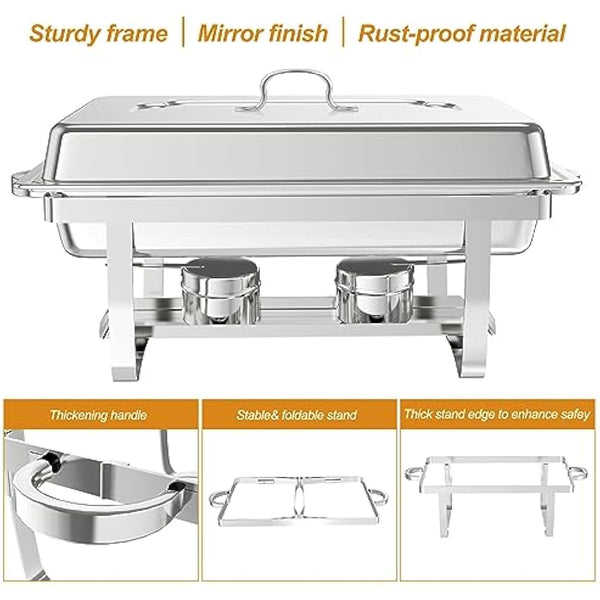 9L Chafing Dish Buffet Set,4 Pack Buffet Servers Catering Heat Container Set, Stainless Steel With Half Size Food Containers, Foldable Frames Food Warmer Set for Catering, Buffet, Wedding Parties