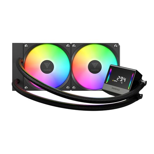 GAMDIAS CHIONE E4 240mm AIO Liquid CPU Cooler, Real-Time Digital Display Patented PWM Pump, 2 x 120mm Easy Cable Management Daisy Chained Fans w/ ARGB Sync, Intel LGA 1851/1700/1200；AMD AM5/AM4, Black