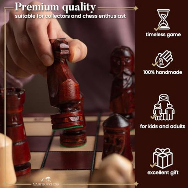 Master of Chess Wooden Chess Set with Pieces “CASTLE DELUXE” 50 cm / 20 in - Handmade, Inlaid and Large Foldable Chess Board Game for Adults and Kids