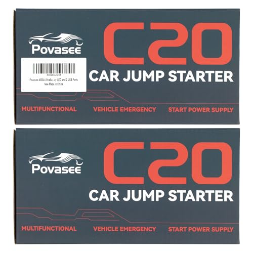 Povasee 4000A UltraSafe Jump Starter Power Pack, 12V Car Battery Booster Jump Starter Power Bank (up to 10L Petrol/8L Diesel), Jump Pack Car Starter with Jump Leads, Emergency LED and 2 USB Ports
