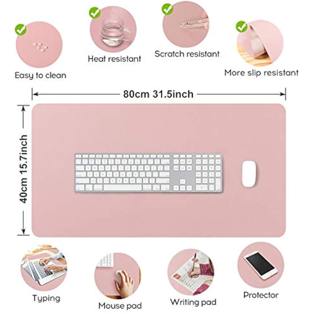 Desk Pad Large 31.5" X 15.7" DOBAOJIA Extended Mouse Mat Large Mouse Pad XL Desk Blotter Writing Pad for Laptop/Office/Home, PU Leather Side Waterproof +Suede Side Non-Slip (Pink)