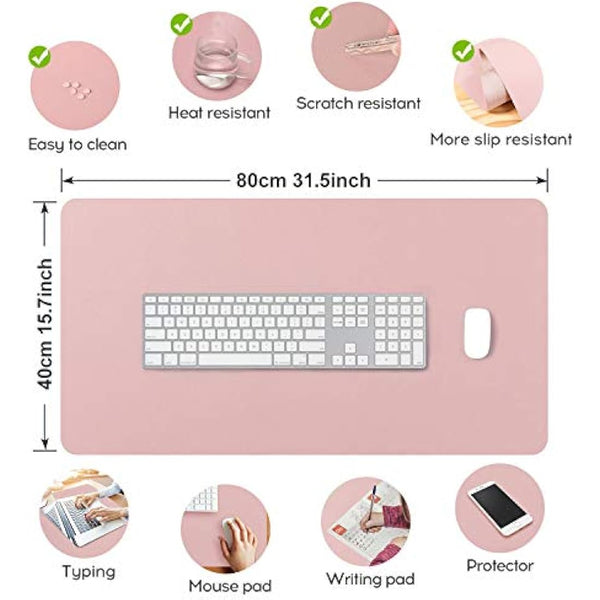 Desk Pad Large 31.5" X 15.7" DOBAOJIA Extended Mouse Mat Large Mouse Pad XL Desk Blotter Writing Pad for Laptop/Office/Home, PU Leather Side Waterproof +Suede Side Non-Slip (Pink)