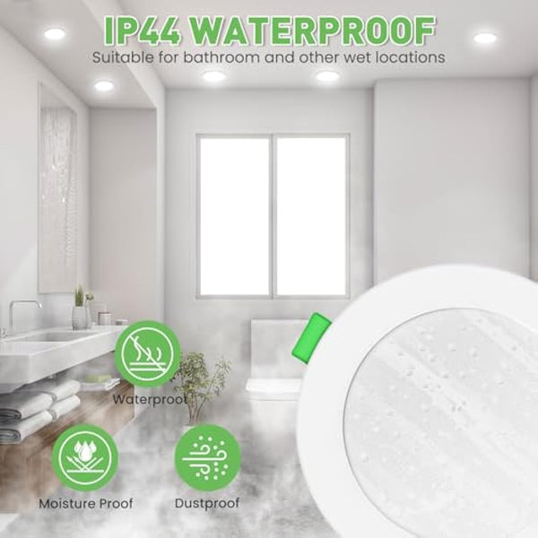 ALUSSO LED Downlights Ceiling Dimmable 10W 1050LM IP44 Recessed Ceiling Lights, 3CCT 3000K Warm 4000K Neutral 6500K Cool Adjustable Bathroom Spotlights, White, 6 Pack