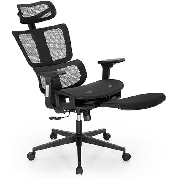 ALPHA HOME Office Chair Ergonomic Desk Chair with Retractable Footrest High Back Manager Chair Computer Home Office Chair 90-130° Tilt Angle with 3D-Armrest,Adjustable headrest,Lumbar Support