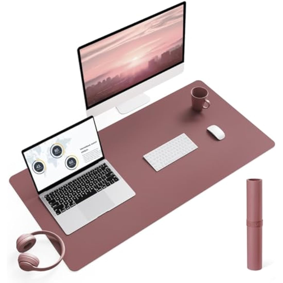YSAGi Non-Slip Desk Pad, Waterproof PVC Leather Desk Table Protector, Ultra Thin Large Mouse Pad, Easy Clean Laptop Desk Writing Mat for Office Work/Home/Decor (90 x 43 cm, Dark Pink)