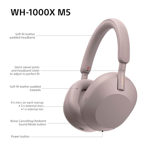 Sony WH-1000XM5 Hard Case Premium Noise Cancelling Wireless Over-Ear Headphones, Bluetooth, Clear Call Quality, Hi-Res Audio, Up to 30hr Battery Life, Includes Hard Case, iOS & Android - Black