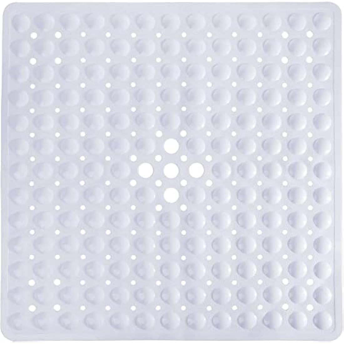 MOONLIGHT20015 Square Shower Mat Non Slip Anti Mould - 53x53cm Rubber Bath Mat PVC Shower Mats for Inside Shower with Strong Suction Cups Grip and Drain Holes - Soft Touch Machine Washable (White)