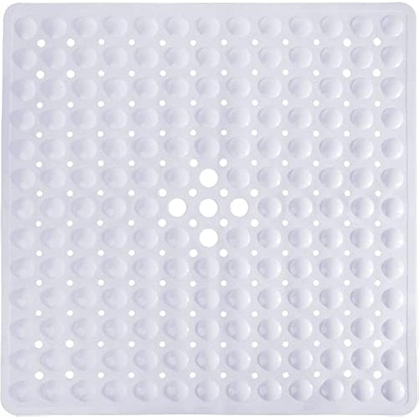 MOONLIGHT20015 Square Shower Mat Non Slip Anti Mould - 53x53cm Rubber Bath Mat PVC Shower Mats for Inside Shower with Strong Suction Cups Grip and Drain Holes - Soft Touch Machine Washable (White)