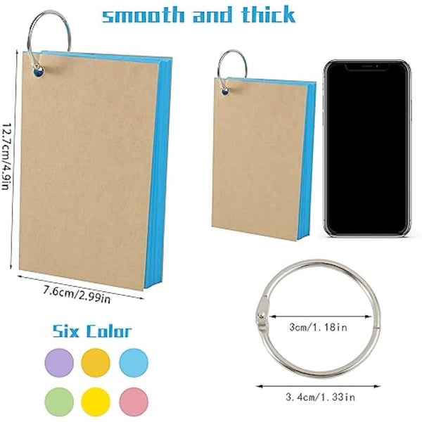 Flash Cards, 360 PCS Ruled Index Cards Revision Cards with Binder Ring Kraft Paper Notecards Lined Index Cards for Office School Home Study Record 4.9*2.9 Inch