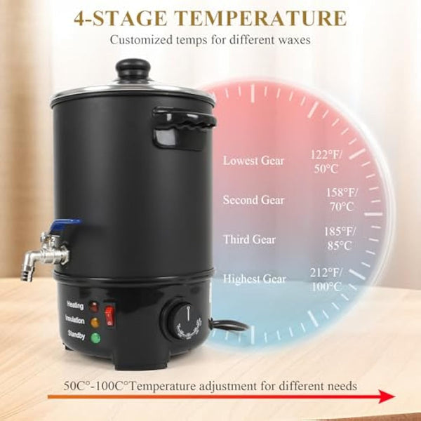 6L Wax Melter for Candle Making, Electric Wax Melting Container with Heat Resistant Handle & Stainless Spout & Temperature Controller for Soy Wax Soap Base Candle Making Supplies for Home - UK Plug