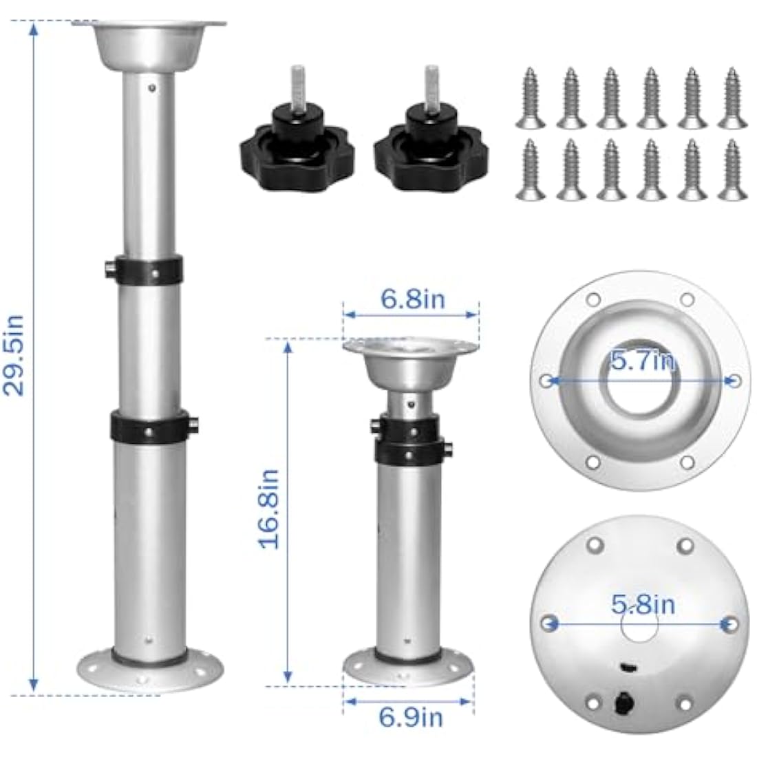 HWHongRV Campervan Table Leg Boat Table Pedestal 3 Levels Adjustable 17-28 Inch Height Range Aluminum Alloy Table Legs Stand Base Telescoping Mount Frame for Campervan Marine Boat Marine Yacht