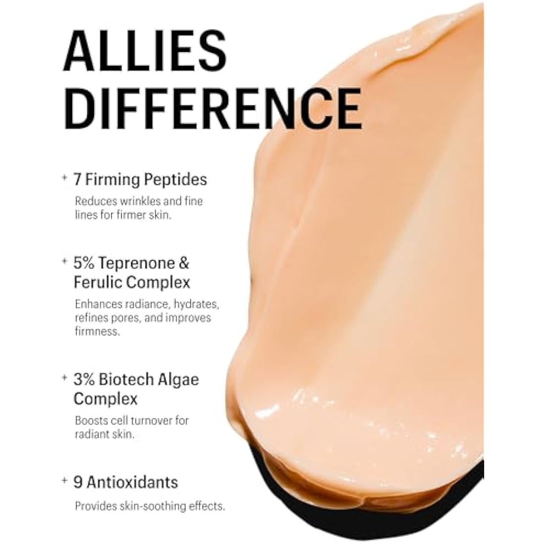 Allies of Skin Peptides & Antioxidants Advanced Firming Daily Treatment with 13 Brighteners, 9 Antioxidants, 7 Firming Peptides, 5% Teprenone & Ferulic Complex and 3% Biotech Algae Complex 48ml/1.6oz