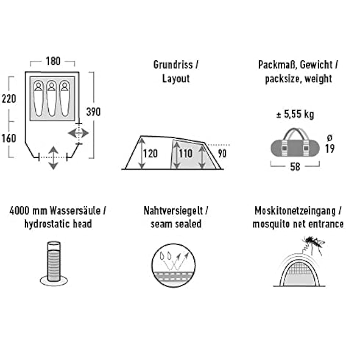 High Peak Atmos 3 Tent deep grey/green 2020 tube tent