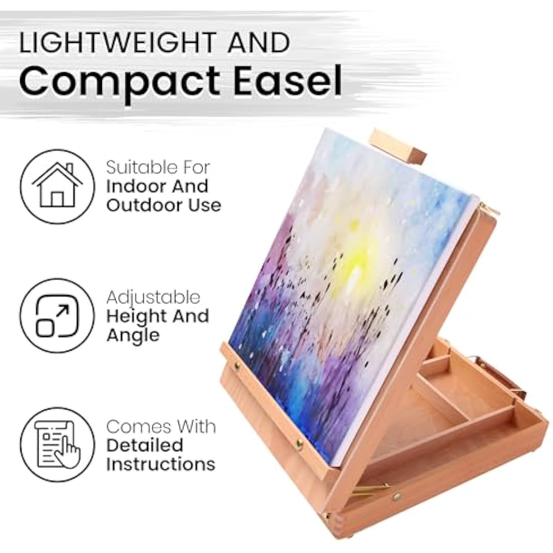 Wooden Table Box Easel - Artist Easel and Wood Table Sketching Box, Portable Desktop Storage Table for Adults and Easels to Enjoy Hours of Drawing and Painting