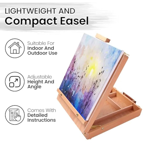Wooden Table Box Easel - Artist Easel and Wood Table Sketching Box, Portable Desktop Storage Table for Adults and Easels to Enjoy Hours of Drawing and Painting