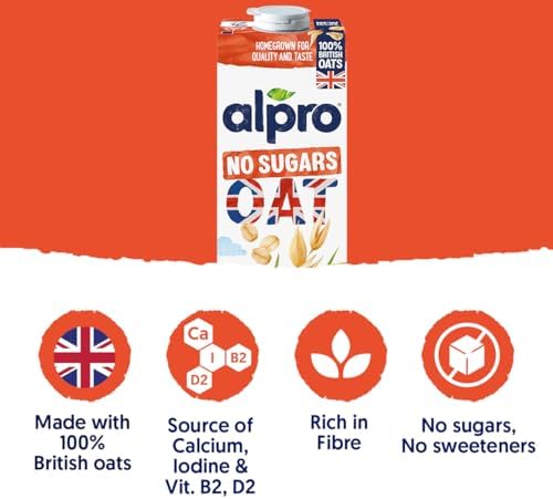 Alpro Oat No Sugars Plant-Based Long Life Drink - 100% British Oats - Unsweetened - Vegan Dairy Free & Lactose Free Milk Alternative - 1L (Pack of 8)