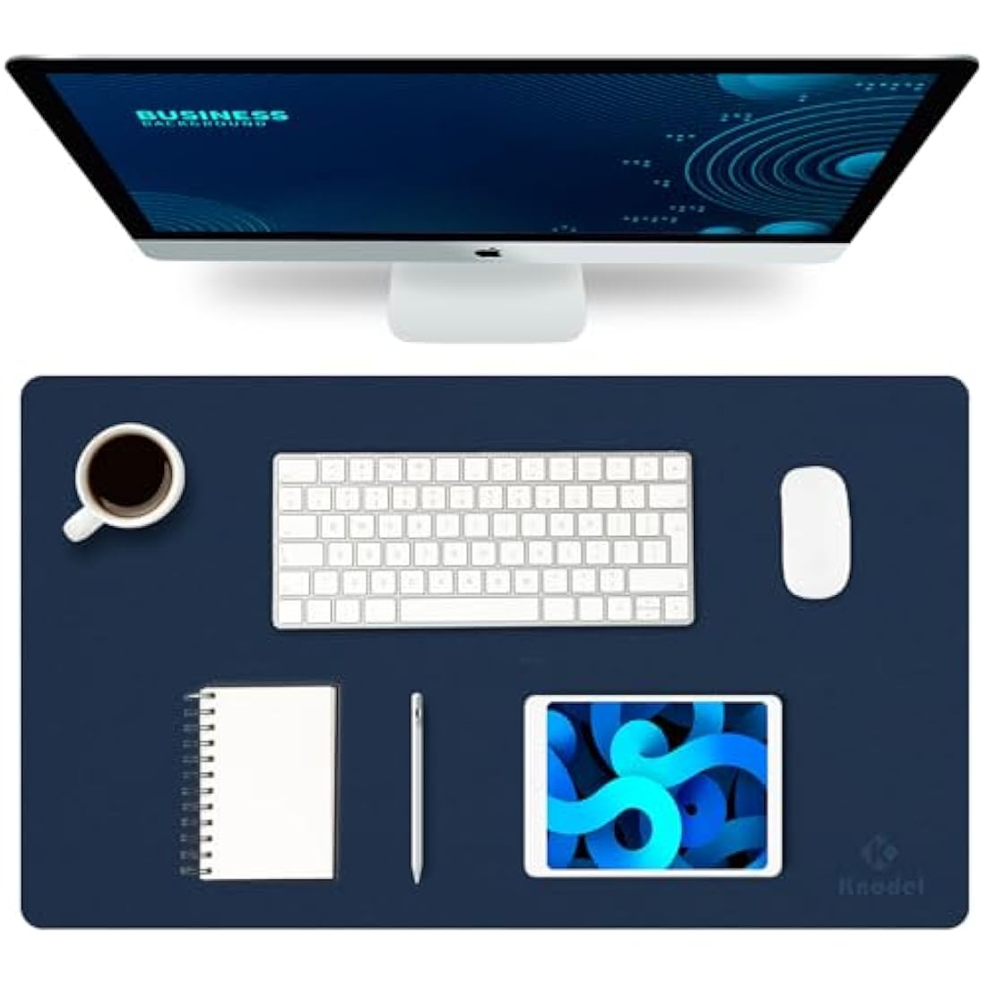 K KNODEL Small Office Leather Desk Mat, Mouse and Keyboard Pad, Computer and Laptop Mat, Desktop Protector and Cover, Writing Pad and Blotter (60x35cm, Dark Blue)