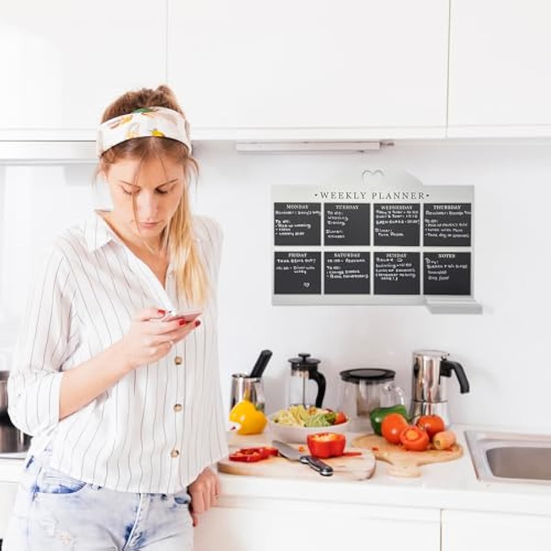 Empire Weekly Planner and Menu Board for Kitchen, Work Planner Blackboard, Wall Mounted Daily Planner, to Do List, Dry Erase Meal Planner with White Cloth for Office & Home (Standard, White)