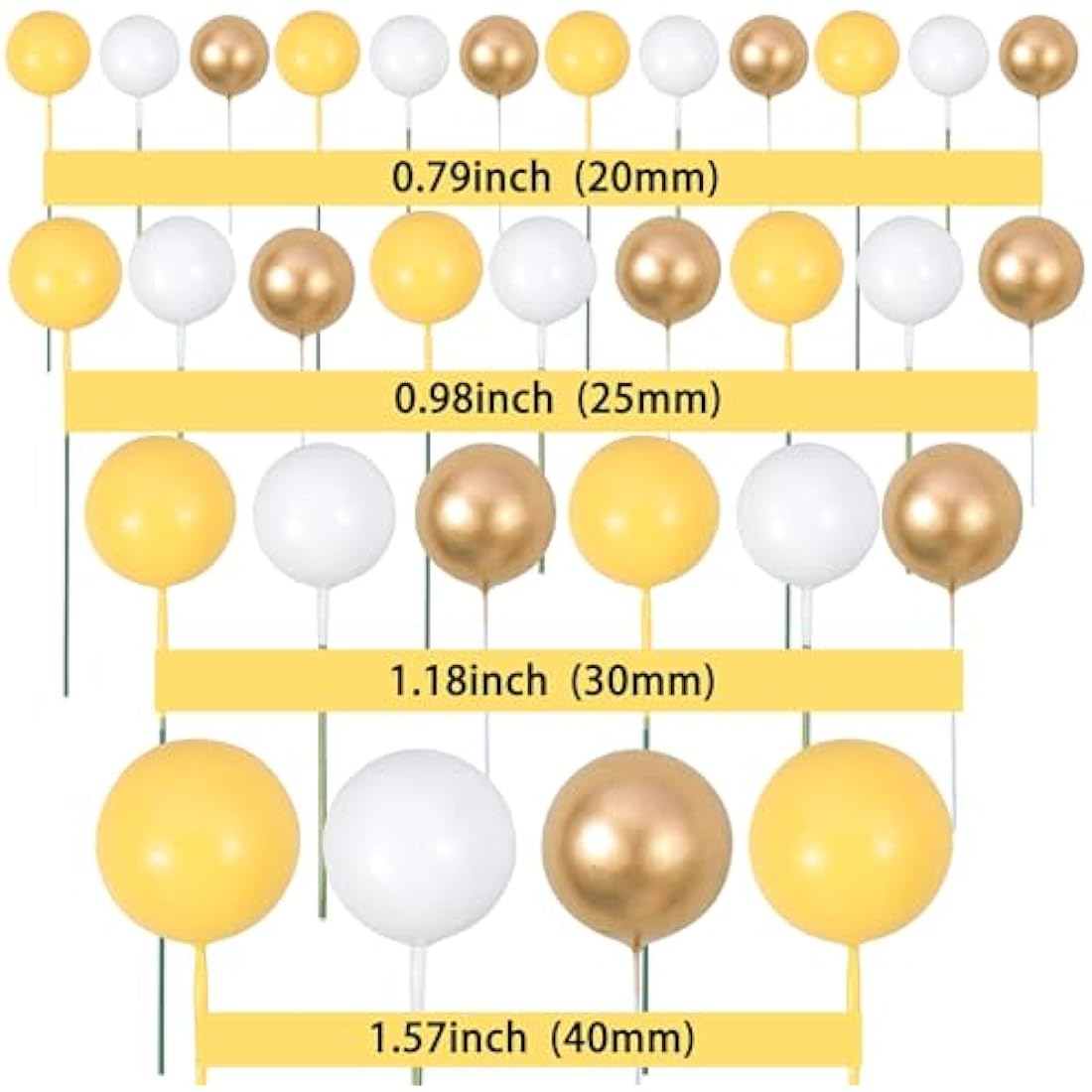 Gyufise 30Pcs Balls Cake Topper Mini Balloons Cupcake Topper DIY Cake Insert Topper Foam Cake Balls Baking Decoration for Wedding Anniversary Valentines Day Birthday Party Yellow Gold White