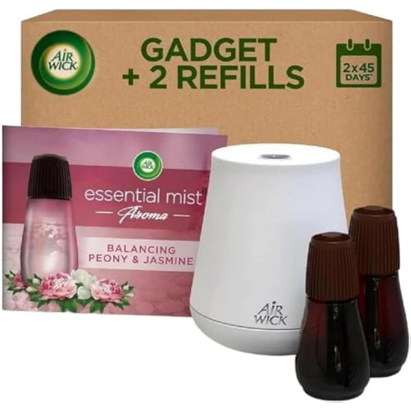 Air Wick Essential Mist Bundle Kit, Peony & Jasmine,1 Device & 2 refill (20ml),Natural Essential Oils, Last up to 90 days, Air freshener