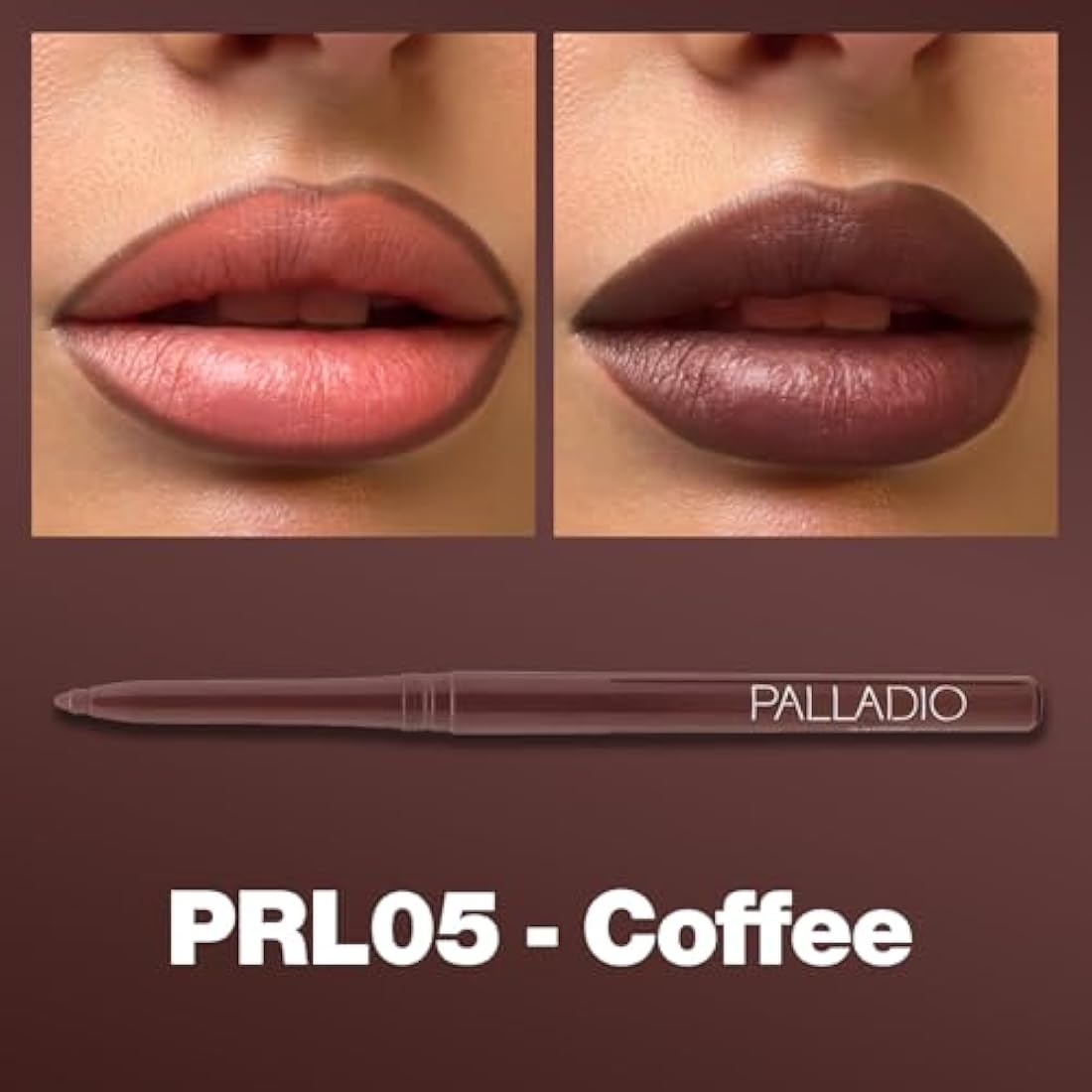 Palladio Retractable Waterproof Lip Liner, Highly Pigmented and Creamy Colour, Slim Anti-twist Formula, Long Life, All Day Long, No Sharpener Required, Coffee
